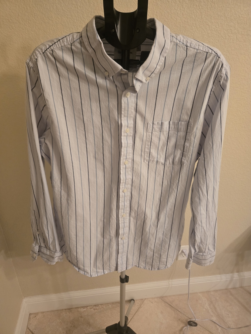 Goodfellow & Co White Button-Down Shirt with Navy Pinstripes
